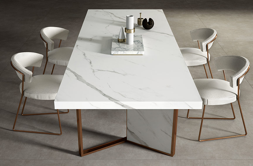 tavoli in gres porcellanato effetto marmo