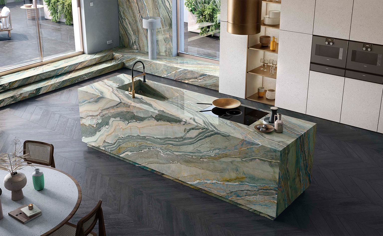top cucina effetto marmo verde