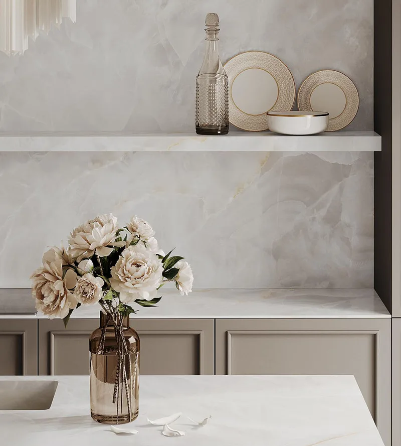 cucina effetto marmo bianco