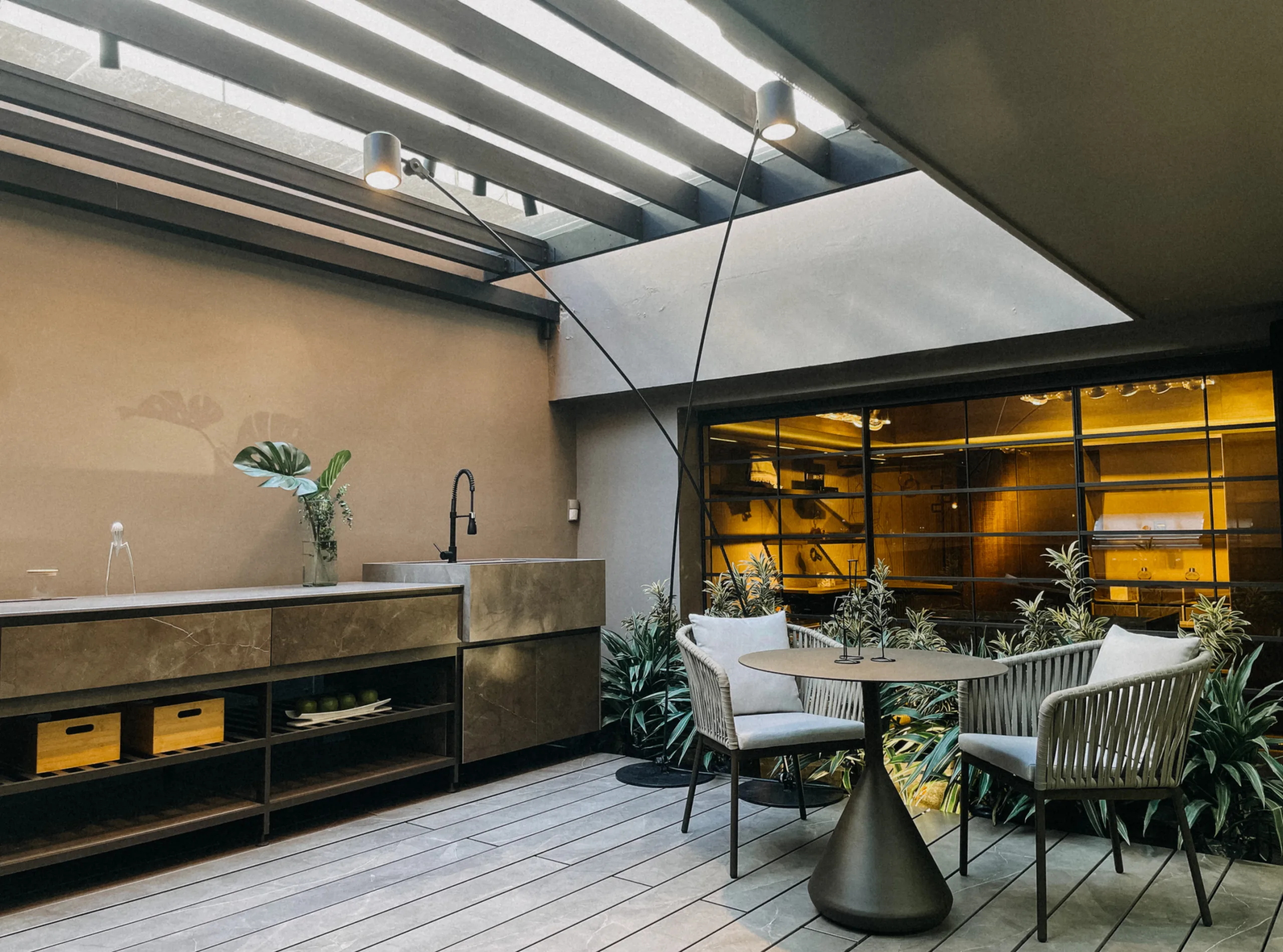 Matte Infinity porcelain surface blending interior and outdoor living spaces