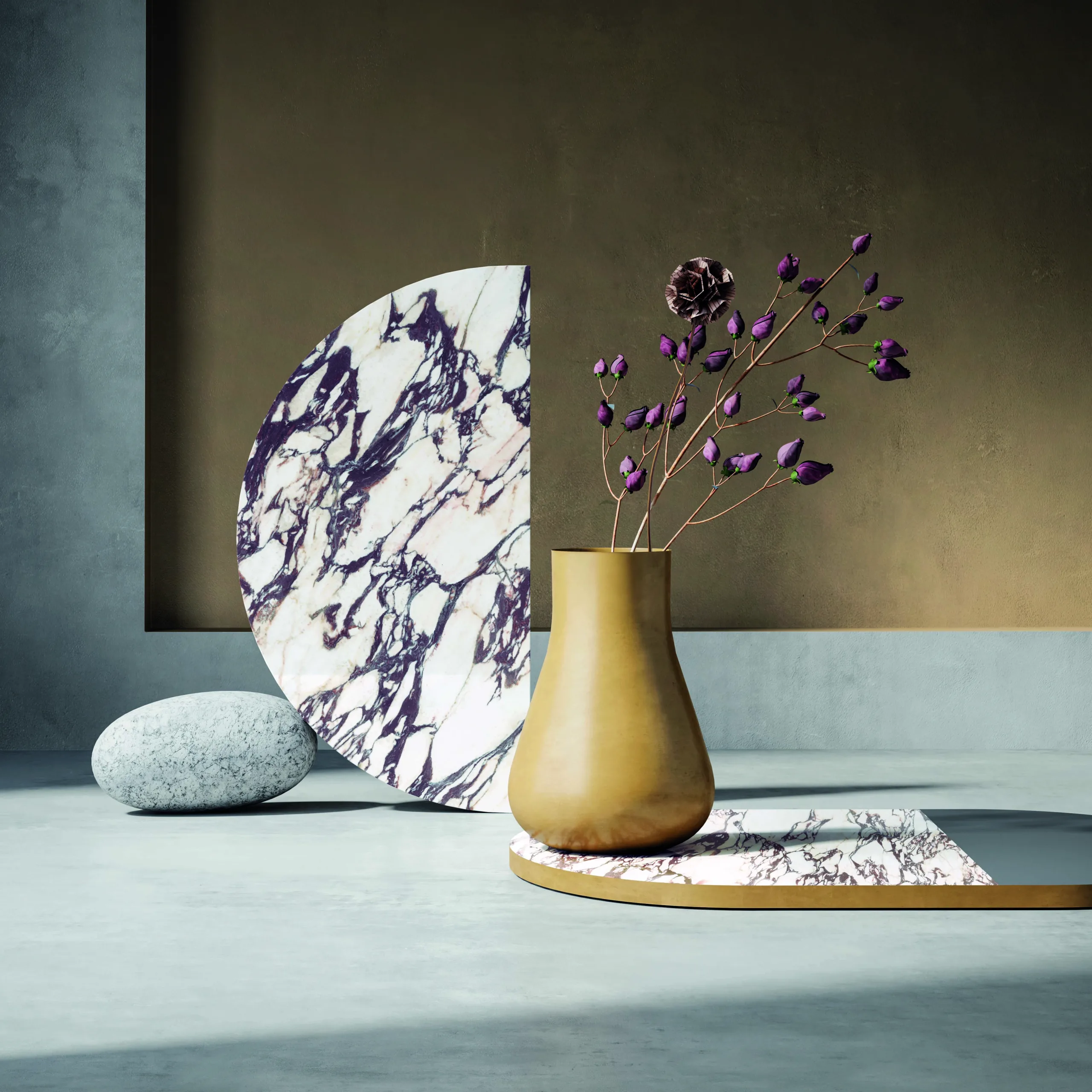 Infinity Calacatta Viola marble-effect porcelain slab with through-body veining