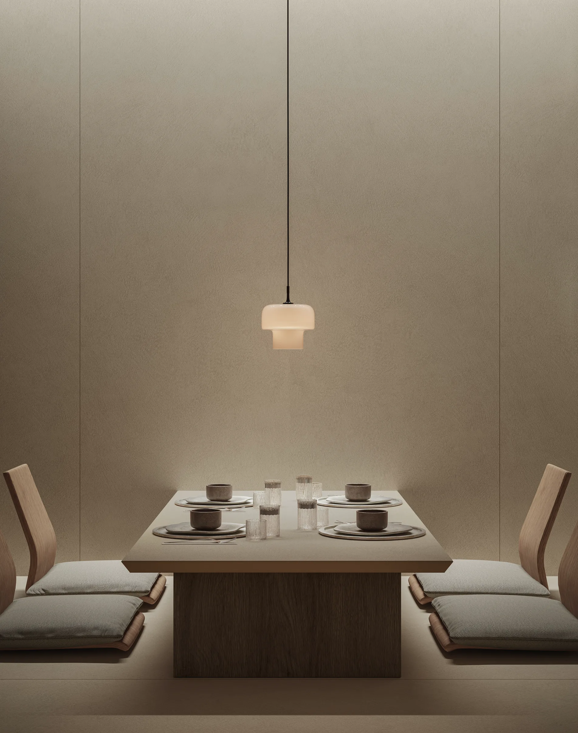 Warm interior with Infinity Plaster Ground Italian porcelain slab wall in an earthy tone